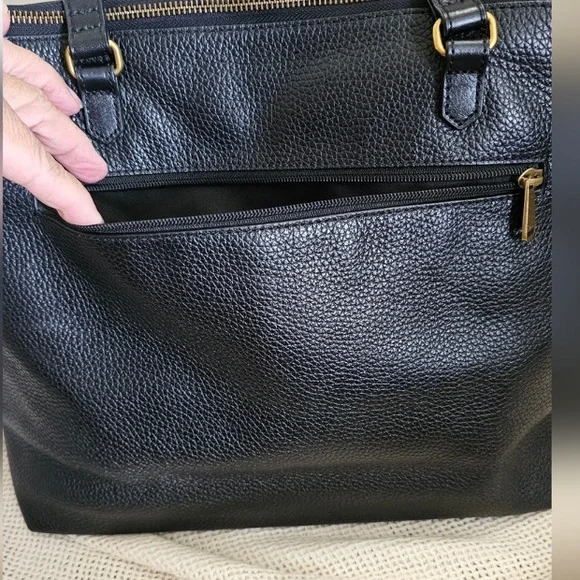 Fossil Kinley Cowhide Black Pebbled Leather Shopper Bag - Picture 7 of 16